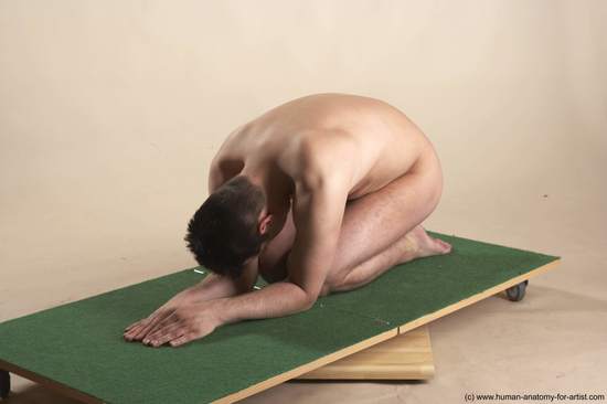 Nude Man White Kneeling poses - ALL Slim Short Brown Kneeling poses - on both knees Realistic