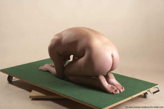 Nude Man White Kneeling poses - ALL Slim Short Brown Kneeling poses - on both knees Realistic