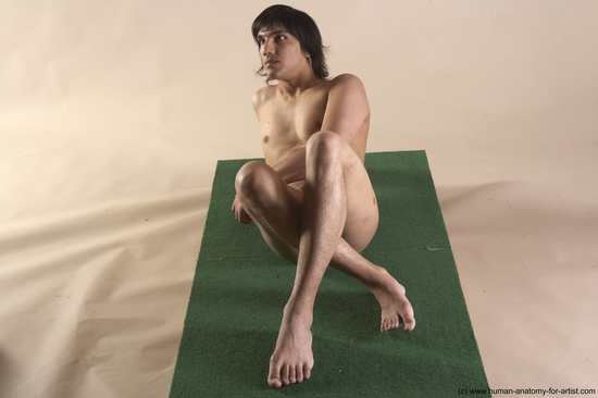 Nude Man White Laying poses - ALL Slim Medium Brown Laying poses - on back Realistic