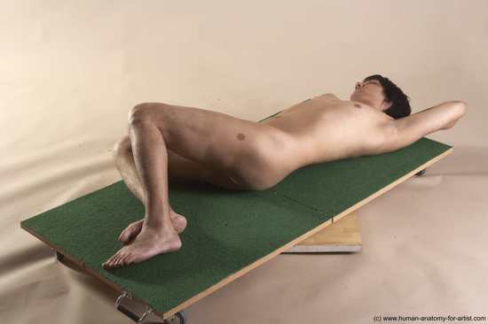 Nude Man White Laying poses - ALL Slim Medium Brown Laying poses - on back Realistic