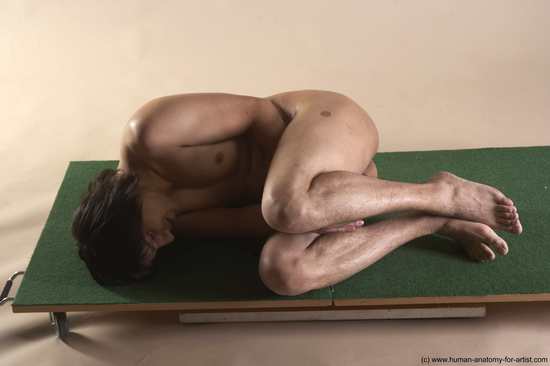 Nude Man White Laying poses - ALL Slim Medium Brown Laying poses - on side Realistic