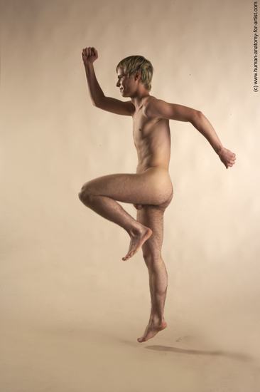 Nude Man White Moving poses Slim Short Blond Realistic