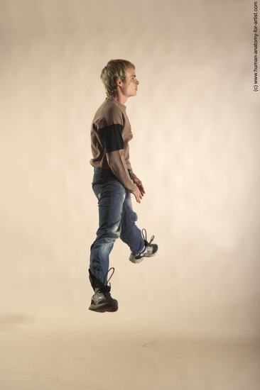 Casual Man White Moving poses Slim Short Blond Academic