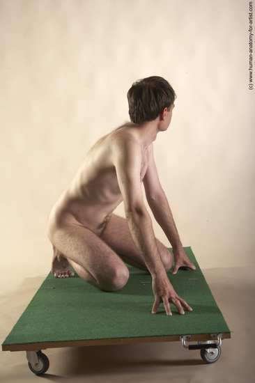 Nude Man White Kneeling poses - ALL Slim Short Brown Kneeling poses - on both knees Realistic