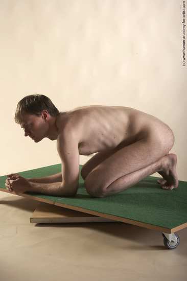 Nude Man White Kneeling poses - ALL Slim Short Brown Kneeling poses - on both knees Realistic