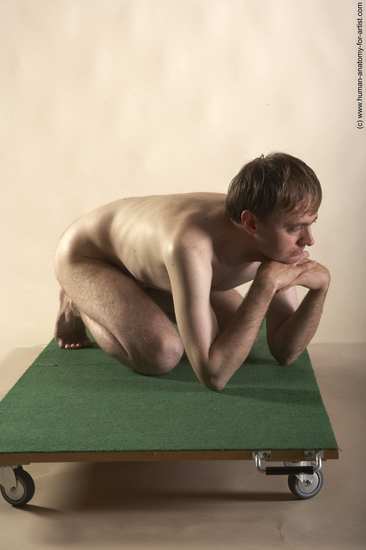 Nude Man White Kneeling poses - ALL Slim Short Brown Kneeling poses - on both knees Realistic