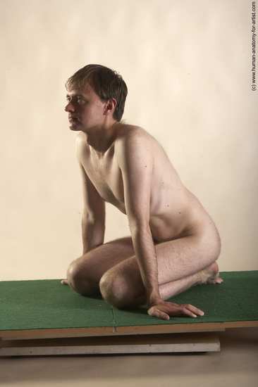 Nude Man White Kneeling poses - ALL Slim Short Brown Kneeling poses - on both knees Realistic