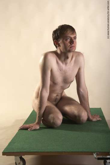 Nude Man White Kneeling poses - ALL Slim Short Brown Kneeling poses - on both knees Realistic