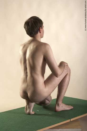 Nude Man White Kneeling poses - ALL Slim Short Brown Realistic