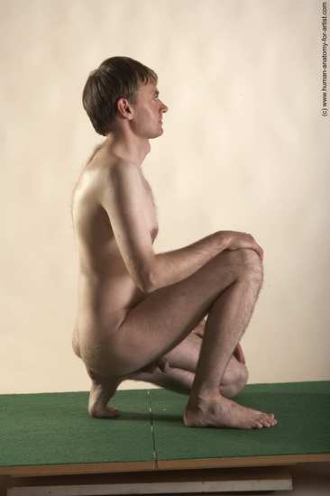 Nude Man White Kneeling poses - ALL Slim Short Brown Realistic