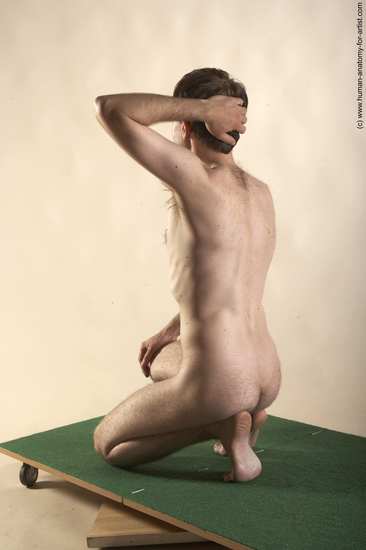 Nude Man White Kneeling poses - ALL Slim Short Brown Realistic