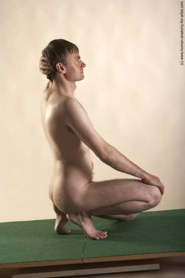 Nude Man White Kneeling poses - ALL Slim Short Brown Realistic