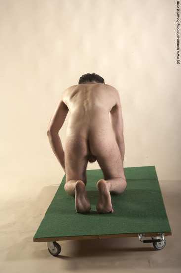 Nude Man White Kneeling poses - ALL Slim Short Brown Kneeling poses - on both knees Realistic