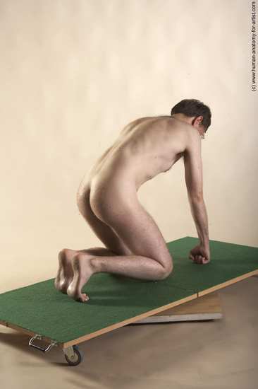 Nude Man White Kneeling poses - ALL Slim Short Brown Kneeling poses - on both knees Realistic