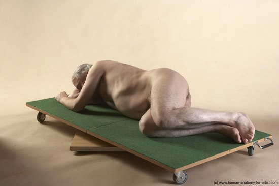 Nude Man White Laying poses - ALL Average Bald Grey Laying poses - on side Realistic