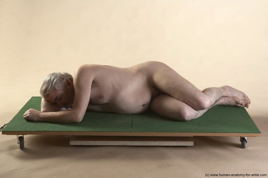 Nude Man White Laying poses - ALL Average Bald Grey Laying poses - on side Realistic