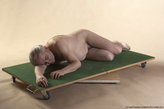 Nude Man White Laying poses - ALL Average Bald Grey Laying poses - on side Realistic