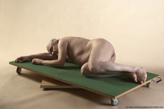 Nude Man White Laying poses - ALL Average Bald Grey Laying poses - on side Realistic