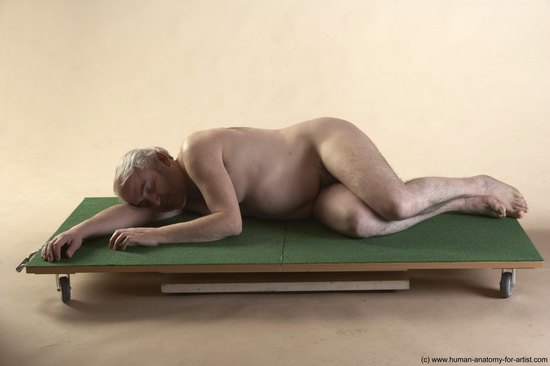 Nude Man White Laying poses - ALL Average Bald Grey Laying poses - on side Realistic