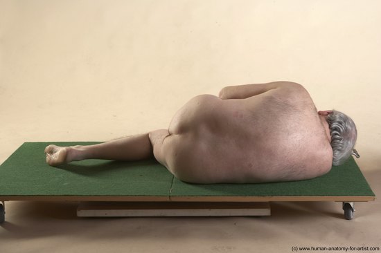 Nude Man White Laying poses - ALL Average Bald Grey Laying poses - on side Realistic