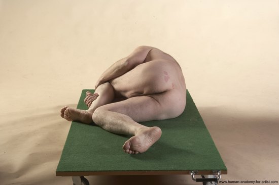 Nude Man White Laying poses - ALL Average Bald Grey Laying poses - on side Realistic