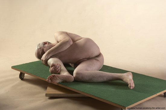 Nude Man White Laying poses - ALL Average Bald Grey Laying poses - on side Realistic