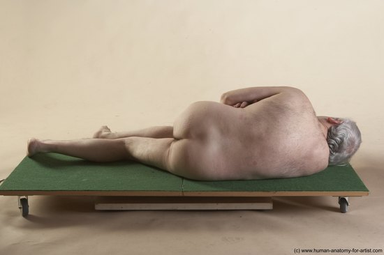 Nude Man White Laying poses - ALL Average Bald Grey Laying poses - on side Realistic