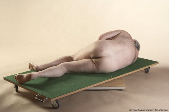 Nude Man White Laying poses - ALL Average Bald Grey Laying poses - on side Realistic