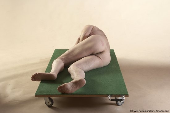 Nude Man White Laying poses - ALL Average Bald Grey Laying poses - on side Realistic