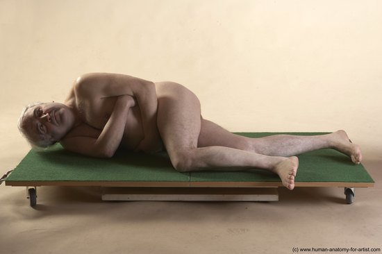 Nude Man White Laying poses - ALL Average Bald Grey Laying poses - on side Realistic