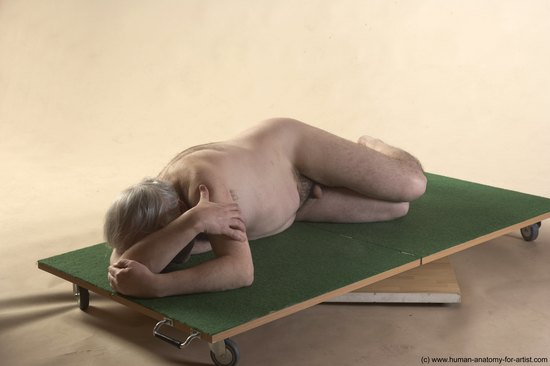 Nude Man White Laying poses - ALL Average Bald Grey Laying poses - on side Realistic