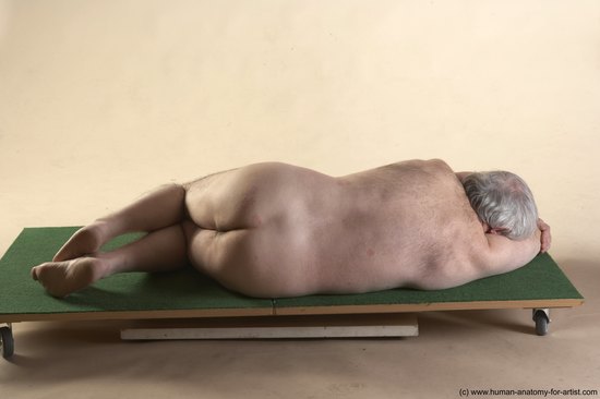 Nude Man White Laying poses - ALL Average Bald Grey Laying poses - on side Realistic