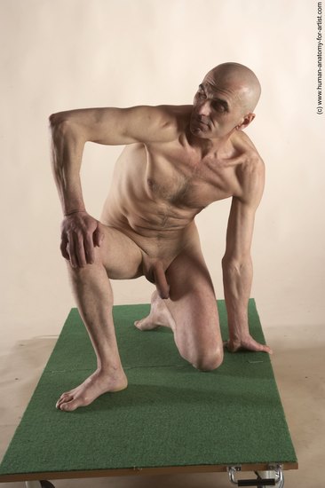 Nude Man White Kneeling poses - ALL Slim Bald Kneeling poses - on one knee Realistic