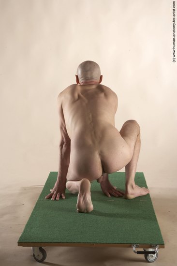 Nude Man White Kneeling poses - ALL Slim Bald Kneeling poses - on one knee Realistic