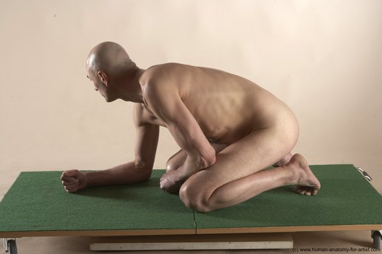 Nude Man White Kneeling poses - ALL Slim Bald Kneeling poses - on both knees Realistic