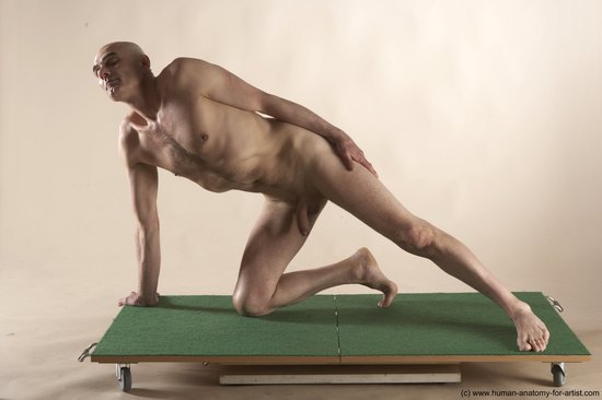 Nude Man White Kneeling poses - ALL Slim Bald Kneeling poses - on one knee Realistic