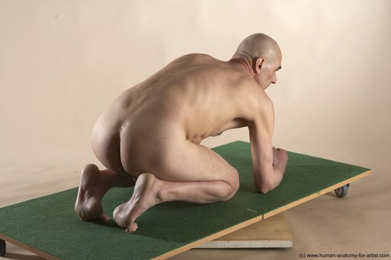 Nude Man White Kneeling poses - ALL Slim Bald Kneeling poses - on both knees Realistic