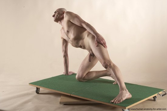 Nude Man White Kneeling poses - ALL Slim Bald Kneeling poses - on one knee Realistic