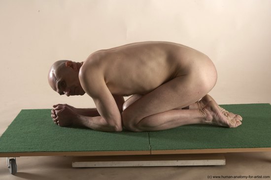 Nude Man White Kneeling poses - ALL Slim Bald Kneeling poses - on both knees Realistic