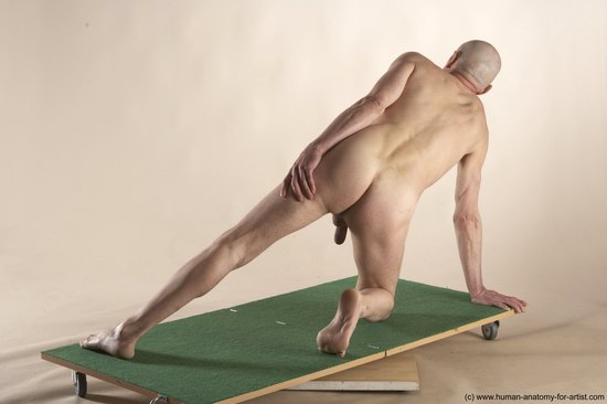 Nude Man White Kneeling poses - ALL Slim Bald Kneeling poses - on one knee Realistic