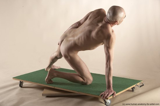 Nude Man White Kneeling poses - ALL Slim Bald Kneeling poses - on one knee Realistic