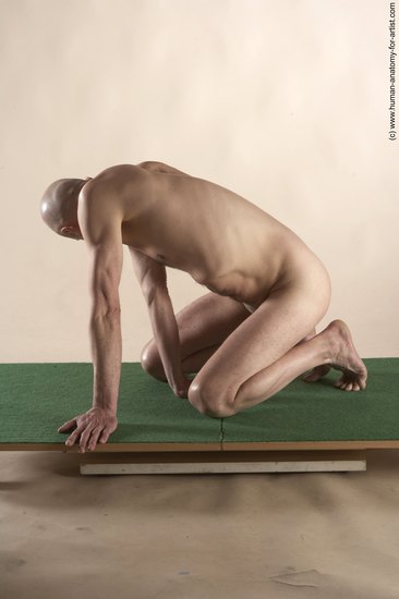 Nude Man White Kneeling poses - ALL Slim Bald Kneeling poses - on both knees Realistic