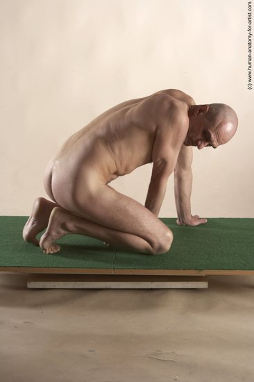 Nude Man White Kneeling poses - ALL Slim Bald Kneeling poses - on both knees Realistic