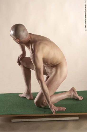 Nude Man White Kneeling poses - ALL Slim Bald Kneeling poses - on one knee Realistic