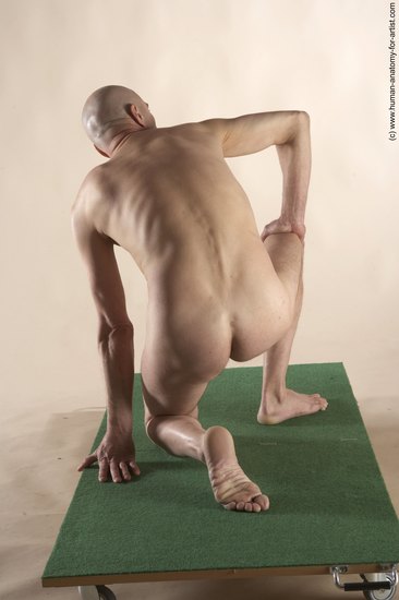 Nude Man White Kneeling poses - ALL Slim Bald Kneeling poses - on one knee Realistic