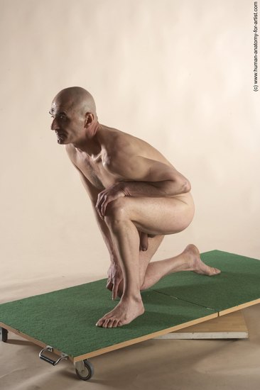 Nude Man White Kneeling poses - ALL Slim Bald Kneeling poses - on one knee Realistic