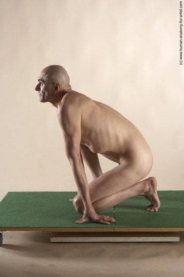 Nude Man White Kneeling poses - ALL Slim Bald Kneeling poses - on one knee Realistic