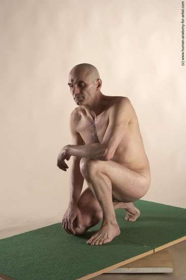 Nude Man White Kneeling poses - ALL Slim Bald Kneeling poses - on one knee Realistic