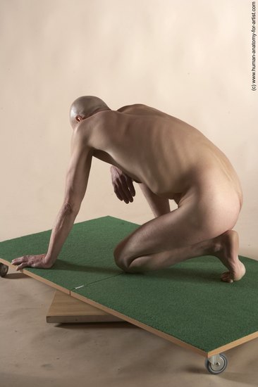 Nude Man White Kneeling poses - ALL Slim Bald Kneeling poses - on one knee Realistic