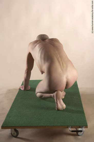 Nude Man White Kneeling poses - ALL Slim Bald Kneeling poses - on one knee Realistic